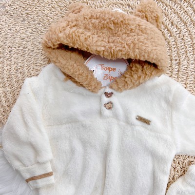 Conj. Casaco Capuz Orelha de Ursinho e Calça de Pelinho - Off White